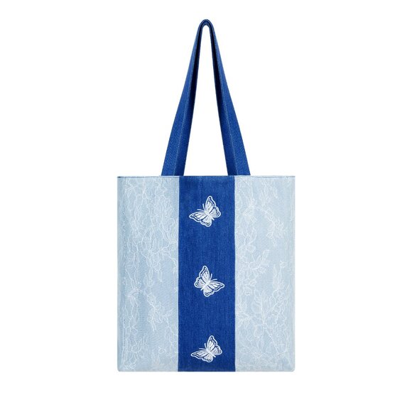 Brand New Clearance - Original Design Romantic Butterfly Lace Denim Tote - Picture 1 of 7